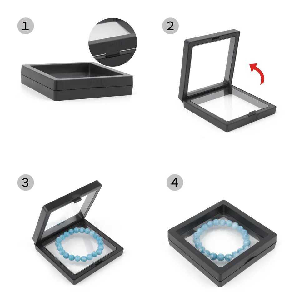 3D floating frame PE film jewelry and gemstone storage box without floating bracket film ring earrings necklace display box W241019