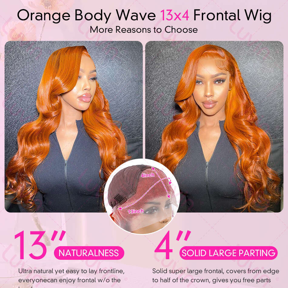 Melodie 220% 30 32 Inches Body Wave Ginger Orange 13x6 Transparent Front Human Wigs 13x4 Lace Frontal Remy Hair Wig