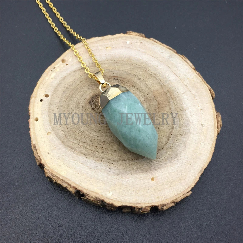 MY0898 natural stone face nail pendant necklace small gemstone stone bounce gold or silver colored necklace kolye 241018