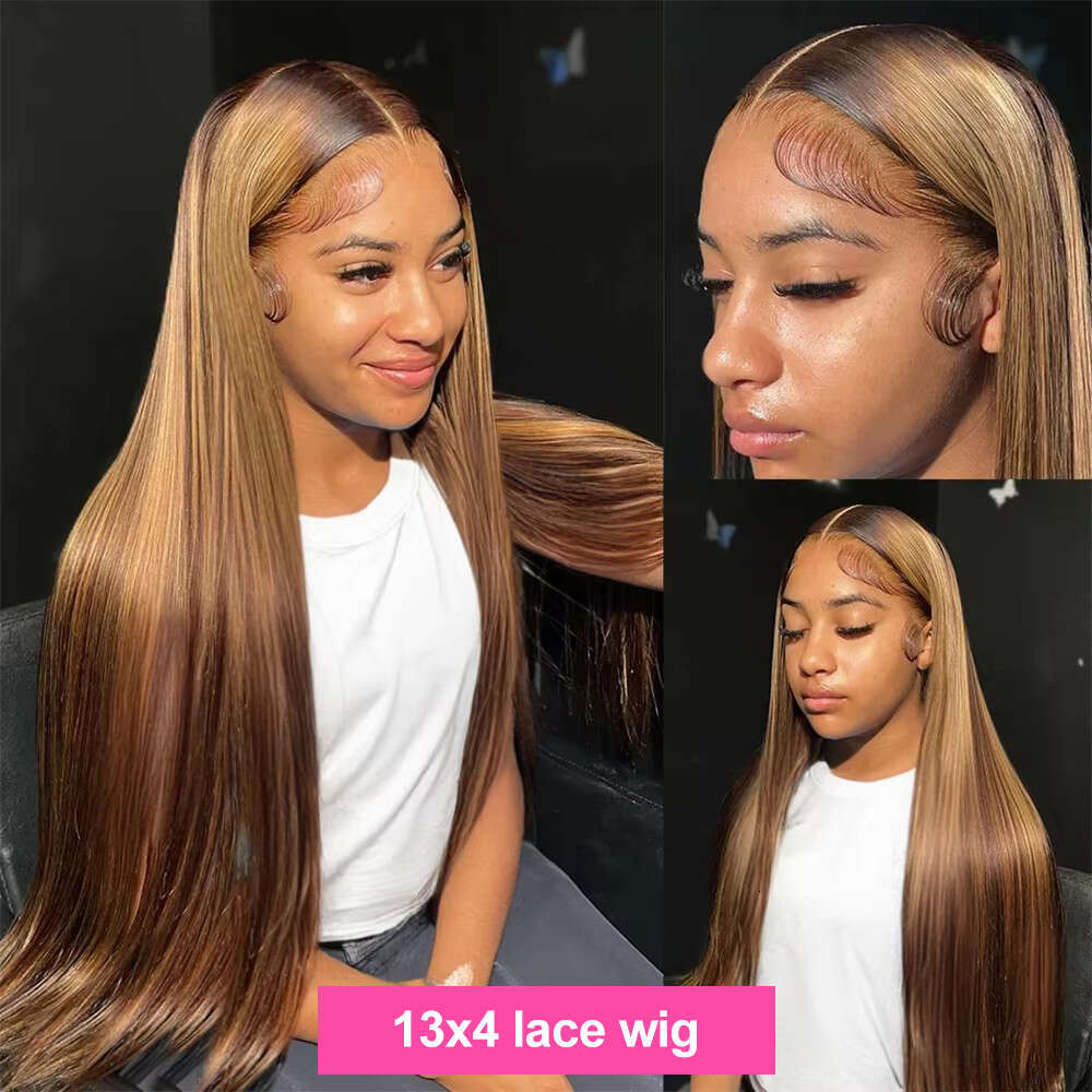 30 32 Inch 13x6 Straight Highlight Front Human Hair 13x4 Lace Frontal 4/27 Ombre Honey Blonde Colored For Women