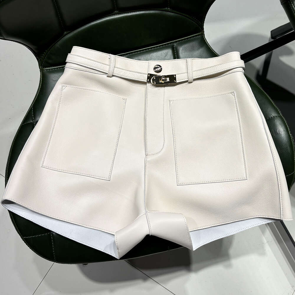 Yoloagain 2024 Autumn Fashion Real Women Sheepskin Leather Shorts Ladies