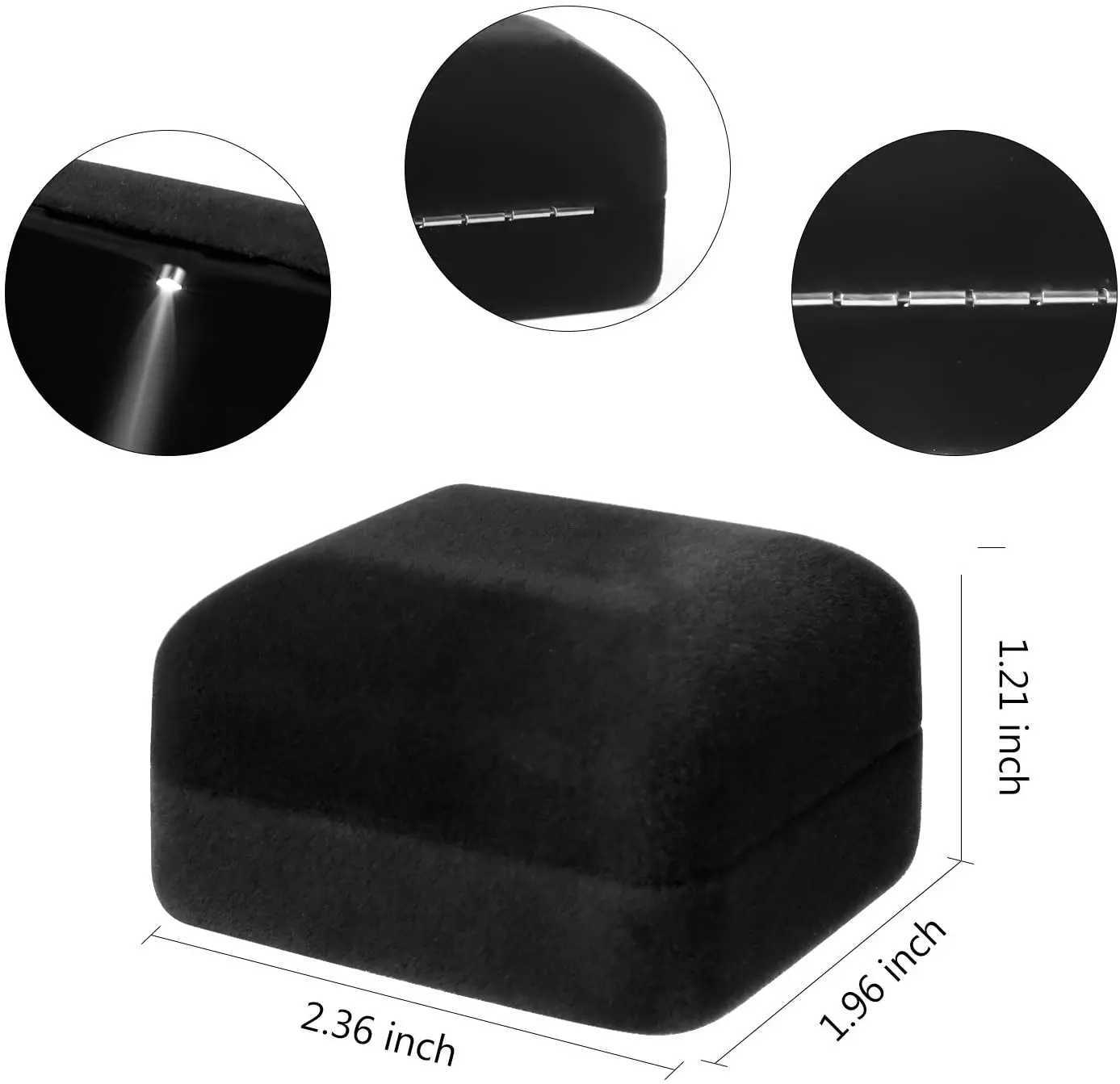 Square Velvet Ring Box LED Light Jewelry Gift Display Box Engagement and Wedding Couple Ring Box Bracket Storage Box W241019