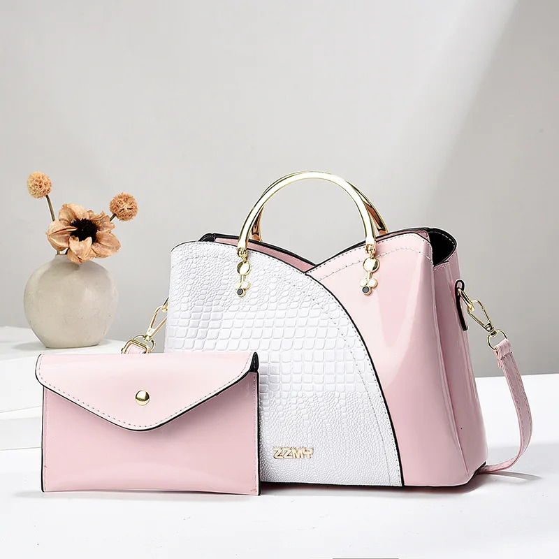 direct selling womens shiny leather handbag with wallet large capacity composite bag shoulder cross bag 241018
