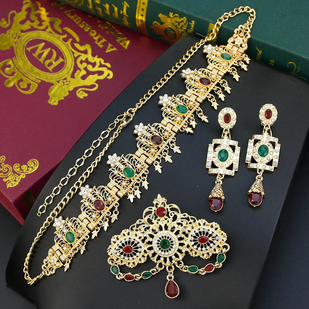 Sunspice Traditional Moroccan Tiaras Crown Gold Algerian Womens Hair Chain Crystal Hair Accessories Bridal Wedding Jewelry 241018