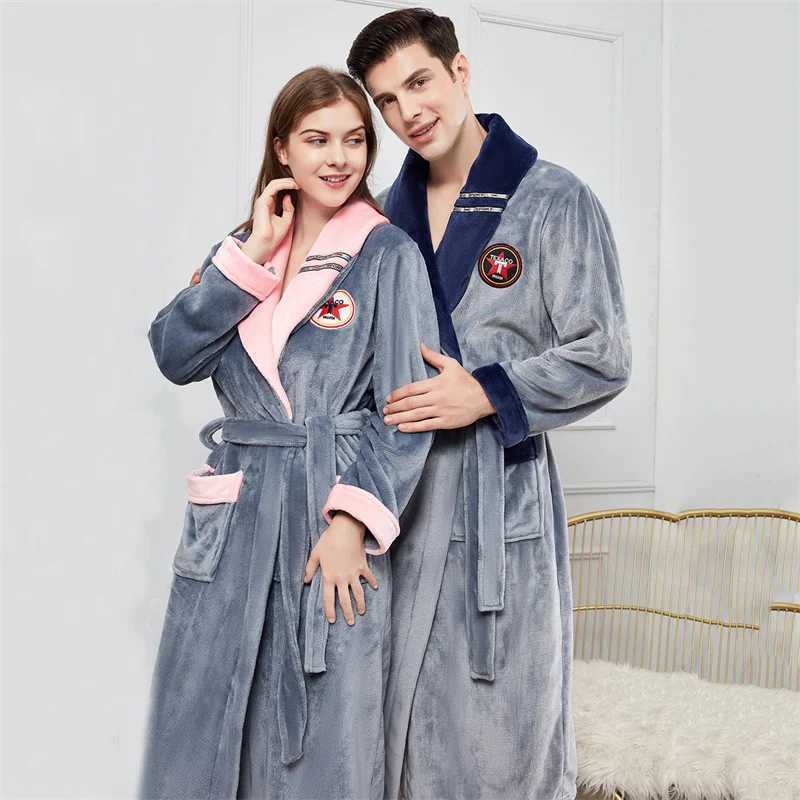 Thickened Long Flannel Robe Large Size Lover Sleepwear Winter Coral Fleece Nightwear Kimono Bathrobe Loose Home Wear Lounge WearXJ241018