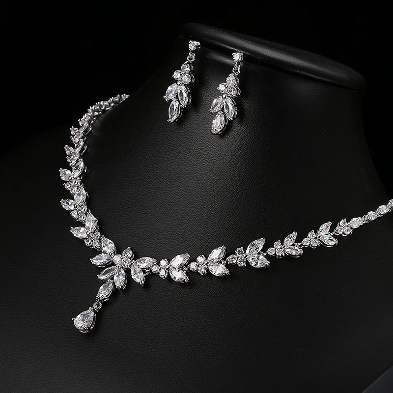Emmaya Exquisite Womens Wedding Party Accessories Jewelry Set Cubic Zircon Stud Earrings and Necklace Gifts 241018