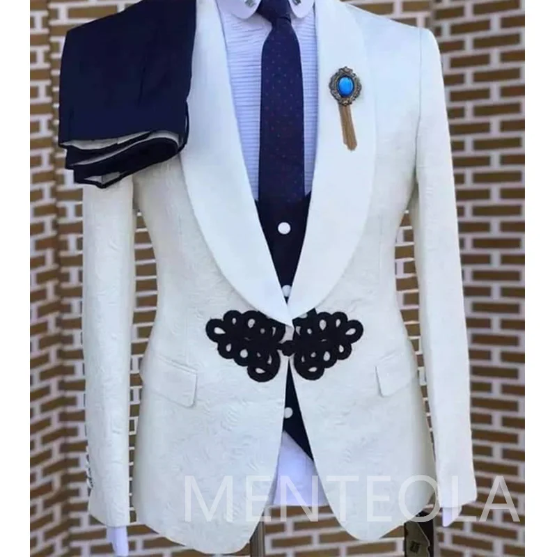 3 Piece Formal Wedding Tuxedo For Groomsmen Shawl Lapel Custom Men Suits With Buttons Male Fashion Floral Jacket Pants Vest 2025