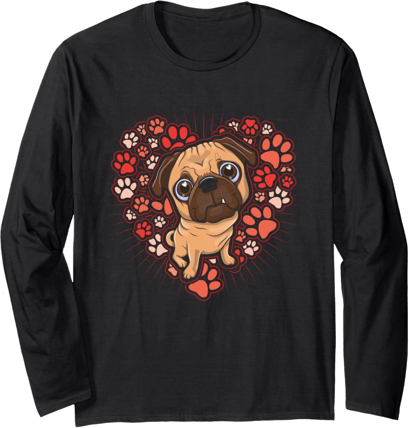 Long Sleeve Shirts for Men sweatshirt Lovely Pug Dog In Heart Shape Paws Puppy Doggies Lovers Gift Long Sleeve Streetwear