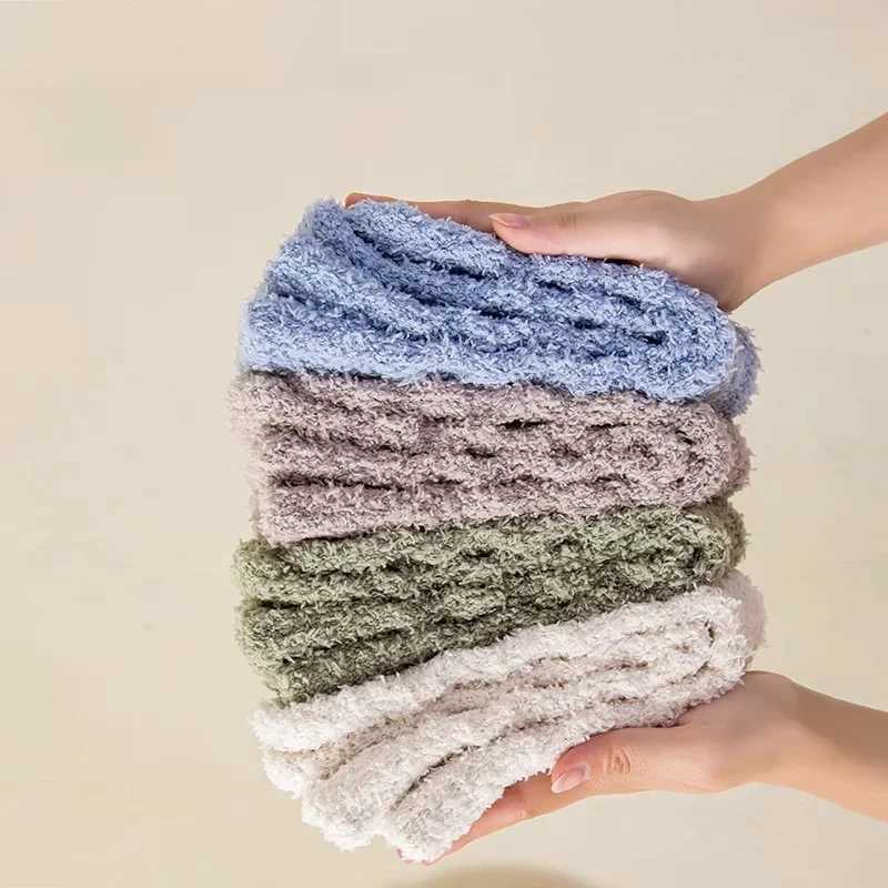 4pcs Winter Warm Thick Velvet Socks Men Coral Fleece Plush Stocks for Girls Fluffy Floor Sleeping Middle Tube Sock Hosiery SoxesXJ241019