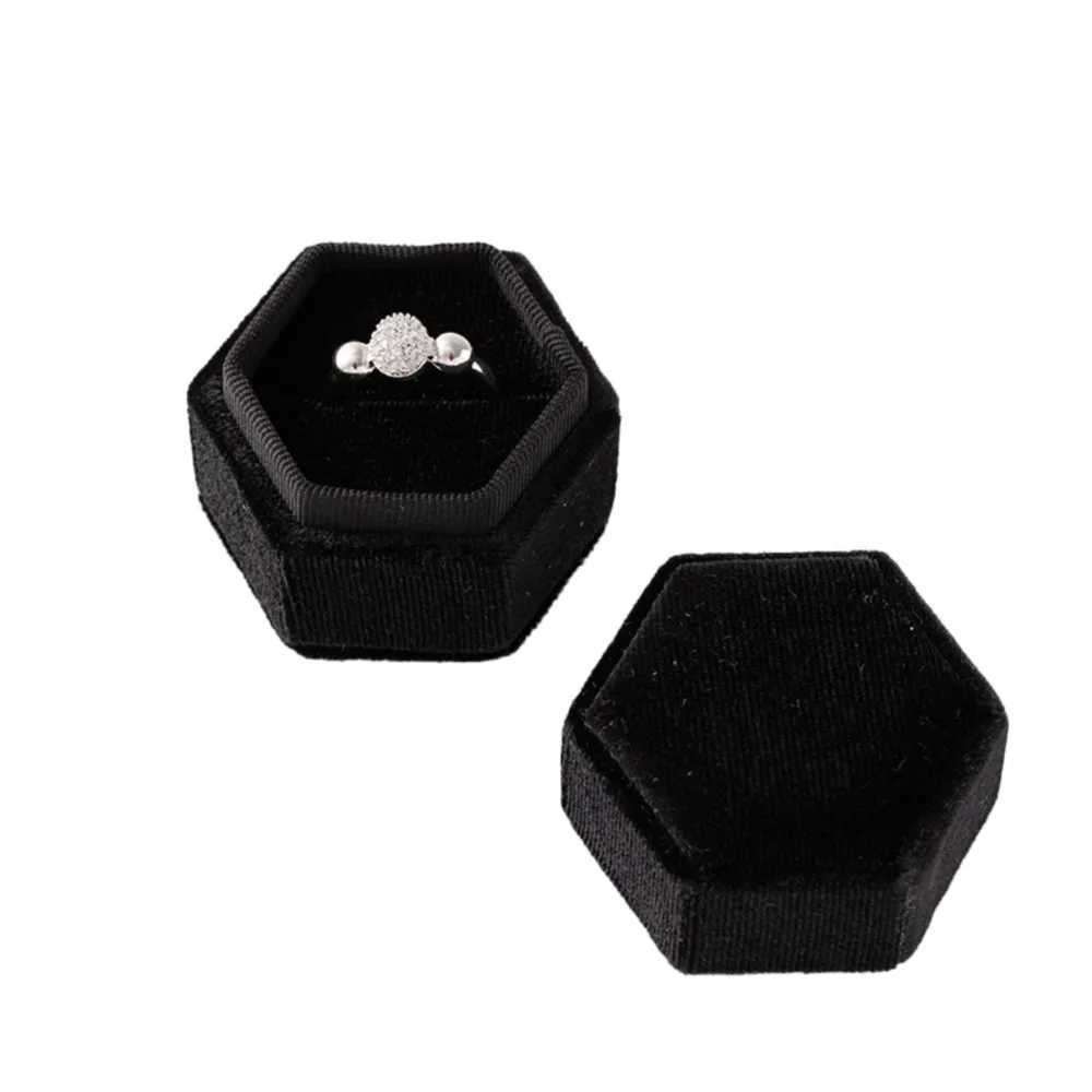 Hexagonal velvet jewelry ring box used for display storage organizer earrings wedding rings gift packaging with detachable lid box W241019