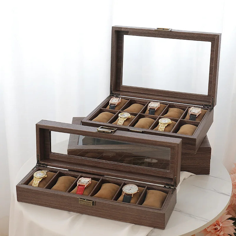 Vansihos wooden textured leather watch storage box retro style creative watch gift box jewelry/sunglasses series 241018