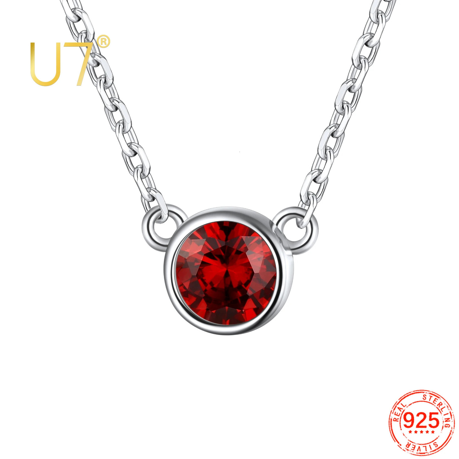 U7 925 sterling silver birthstone necklace sparkling round cut gemstone CZ jewelry crystal pendant necklace 241018