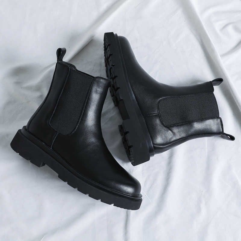 Martin Boot Large Autumn Winter Ankle Boots Mens Korean Chelsea Mens Boots 46 English Style Plush High Top Shoes Fashion Boots 240927