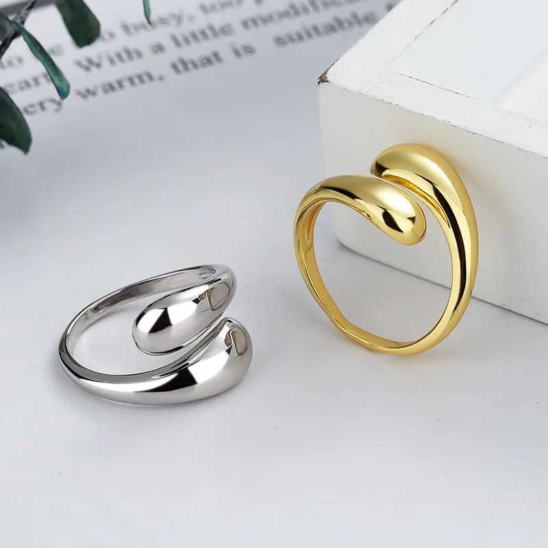 Stainless steel minimalist ring suitable for women trend gold smooth double ball beads open ring aesthetic jewelry couple gift Y241019
