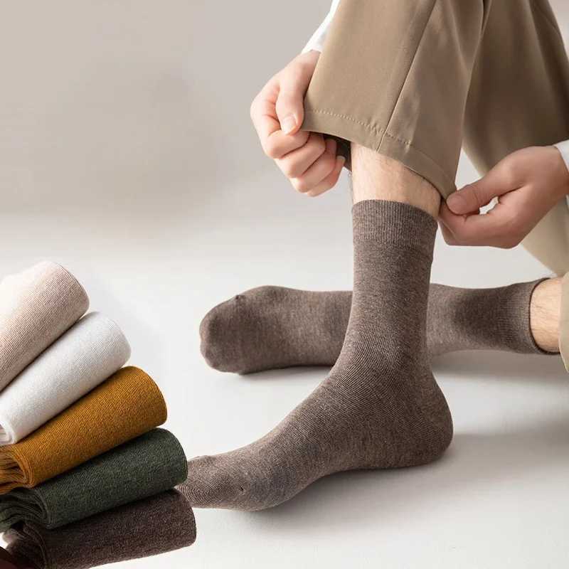 High Quality Men Spring Socks Combed Cotton Business Mid Tube Dress 3Pairs/set Long Sock Thick Casual Solid Color WinterXJ241019