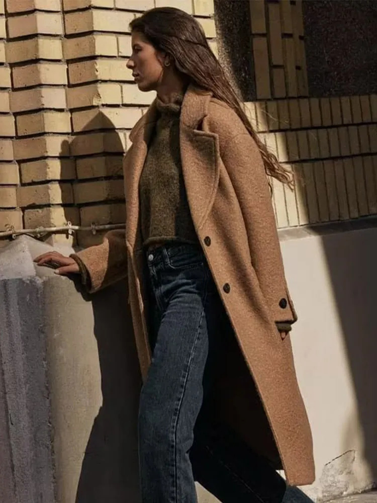 Chinchilia Woolen Coat 2024 Autumn Winter Fashion Notched Single Breasted Female Overcoat Long Sleeve Casual Lady Outwear 241010
