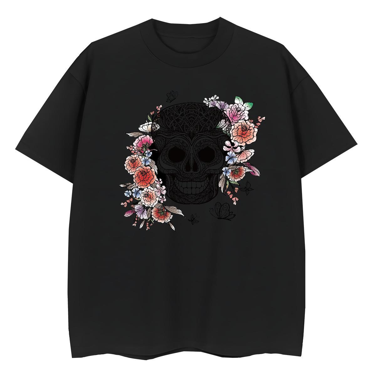Fashion Womens T Shirts 100% Cotton 230g Breathable Crew Neck Casual Beach flower Women Tshirts Loose fit DIY Anime Polos
