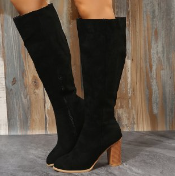 High Heel Chunky Heel, Pointed Toe Winter Boots for Women - Black, Brown, Khaki 37d1