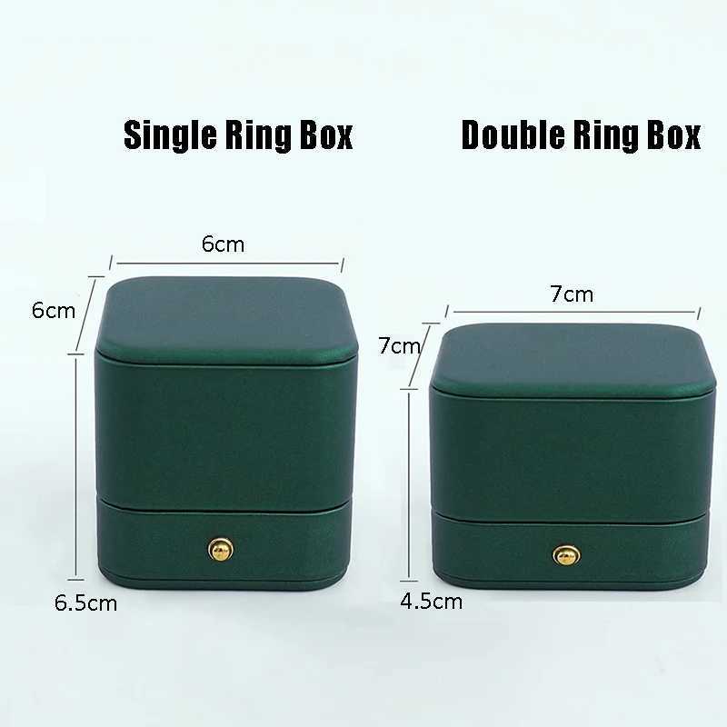 Vintage Double Slot Ring Box Pearl Treasure Box Wedding Proposal Engagement Ring Gift Organizer Storage Box PU Leather Packaging Box W241019