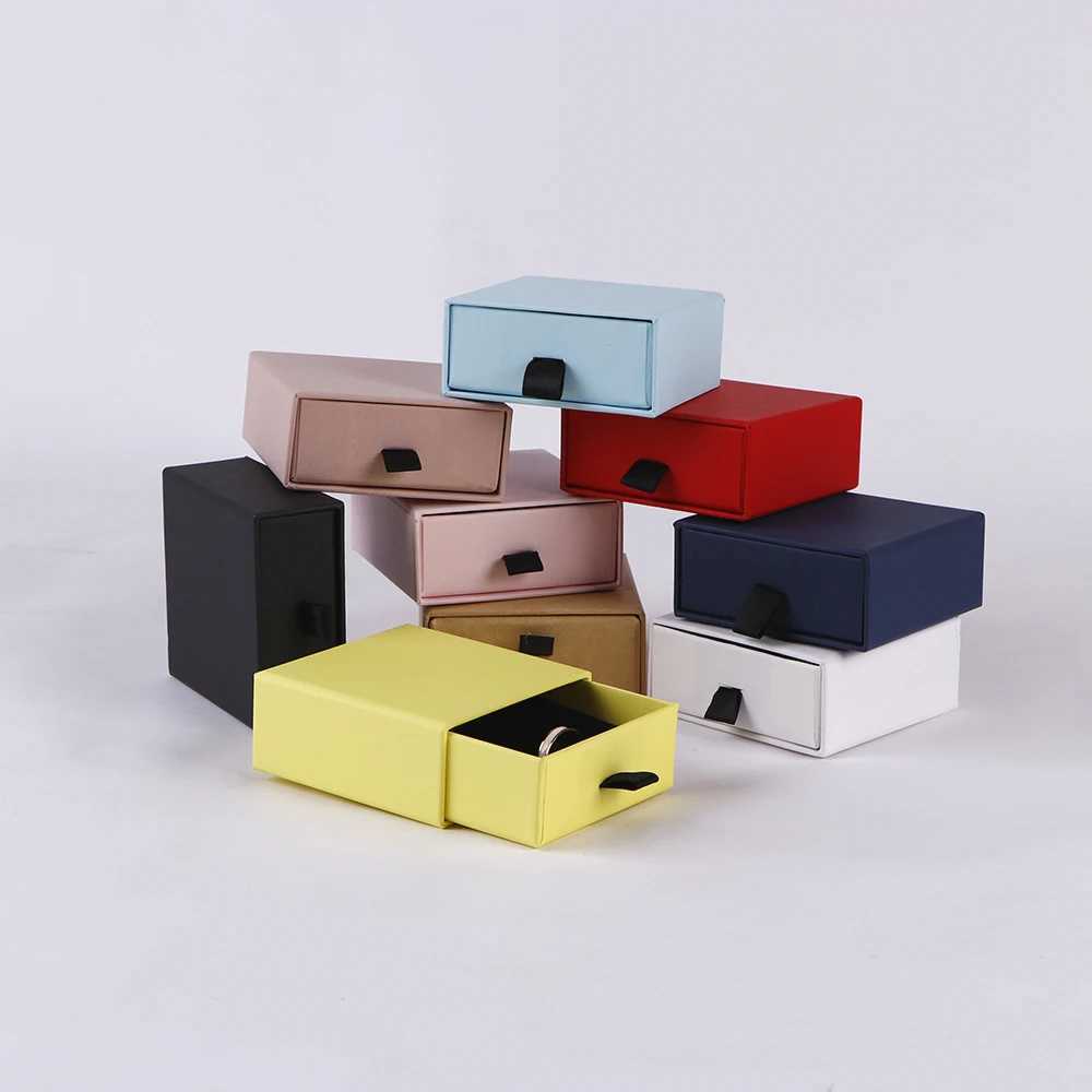 9-color 8x8x3.5cm square necklace earrings rings small jewelry gift display packaging box outer paper inner velvet wholesale W241019