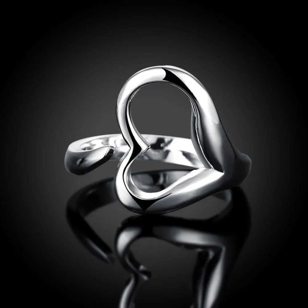 New Fashion 925 sterling silver Exquisite open heart-shaped adjustable ring suitable for womens weddings engagements jewelry party gifts Y241019