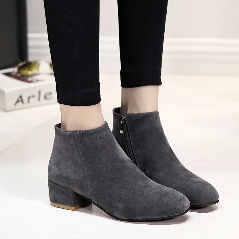 Ankle Boots Womens Autumn 2024 Short and Fat High Heels Full Match Short Botas Solid Size Zipper Womens Shoes Casual Black Botas Para Dama Y241019