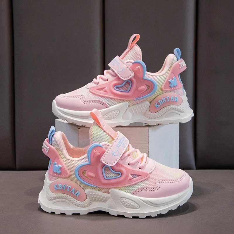 Athletic Outdoor Childrens sports shoes love thick girls cotton sports shoes new Korean hook and loop childrens fashion princess running shoes H241019