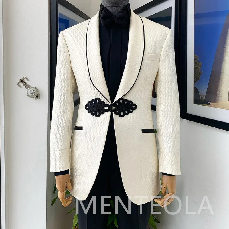 2 Pcs Formal Wedding Tuxedo with Mandarin Buttons Shawl Lapel Custom Groom Men Suits Slim Fit Male Fashion Jacket with Pants