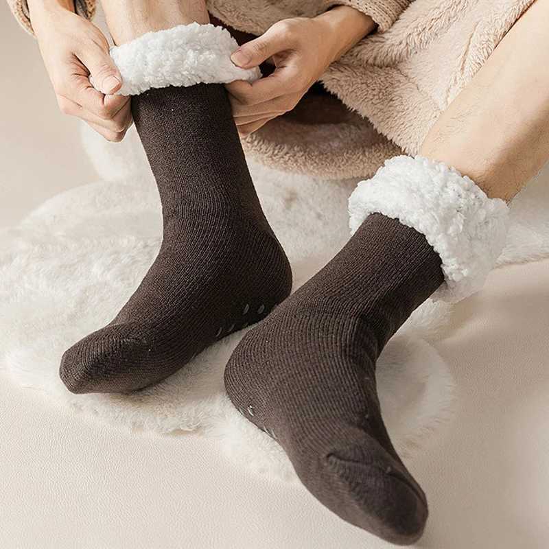Winter Christmas Plush Lined Slipper Men Socks Comfy Warm Mid Tube Sock Warm Thickened Home Sleeping Soft Non Slip Floor SoxXJ241019