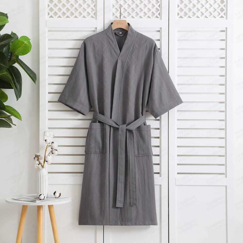 Mens Lightweight Long Kimono Bathrobe Cotton Robes Absorption After Shower Sleepwear Plus Size SummerXJ241018