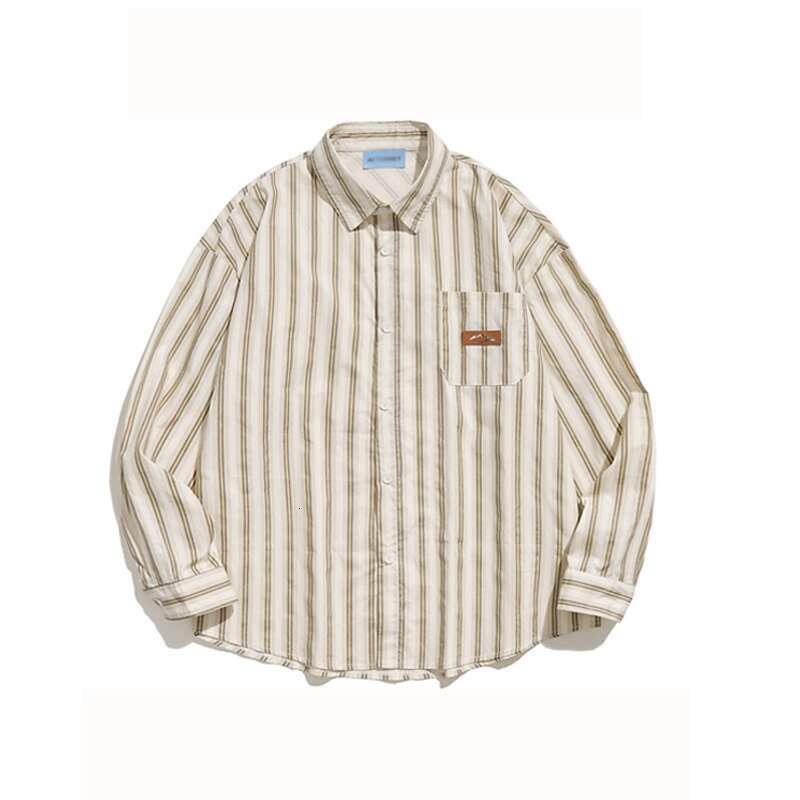 shanshi Men's shirts Color blocked striped long sleeved shirt men's women's trendy brand loose and versatile for couples casual high st