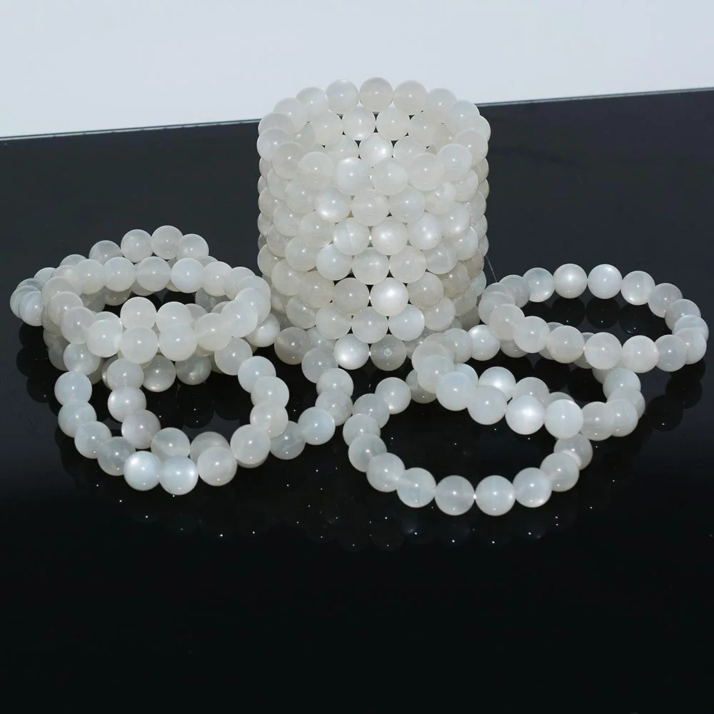 Natural white sparkling moonstone loose round bead bracelet 11.8mm 241018