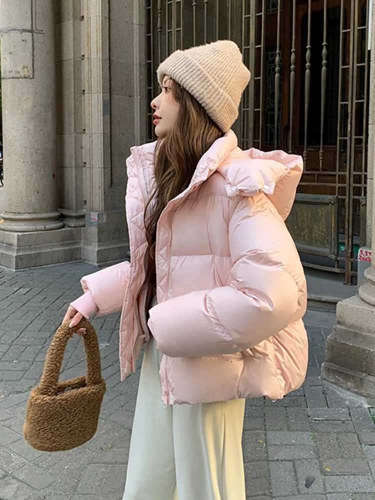 Womens Down Parkas New waterproof down cotton apron jacket hooded sweatshirt womens winter clothing Korean style puff jacket outerwear womens outerw Y