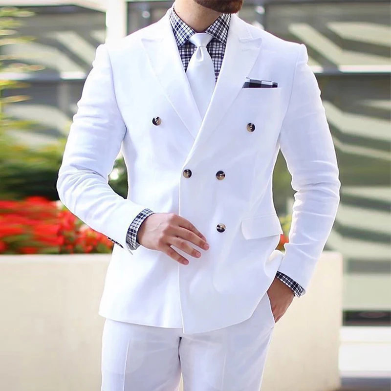Formal Men Suits Slim Fit with Double Breasted Custom Wedding Groom Tuxedo 2 Pieces Business Male Fashion Jacket Pants