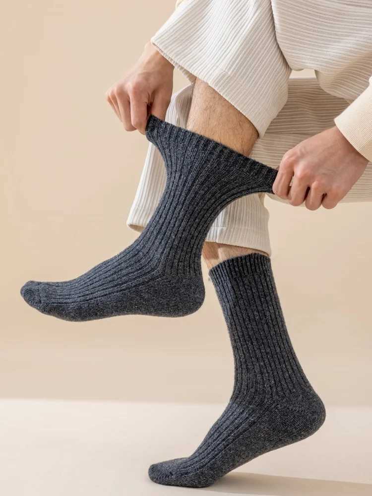 3 Pair Winter Thick Warm Mens Wool Socks Harajuku Retro Fashion Long Socks High Quality Breathable Business Thick Terry SocksXJ241019