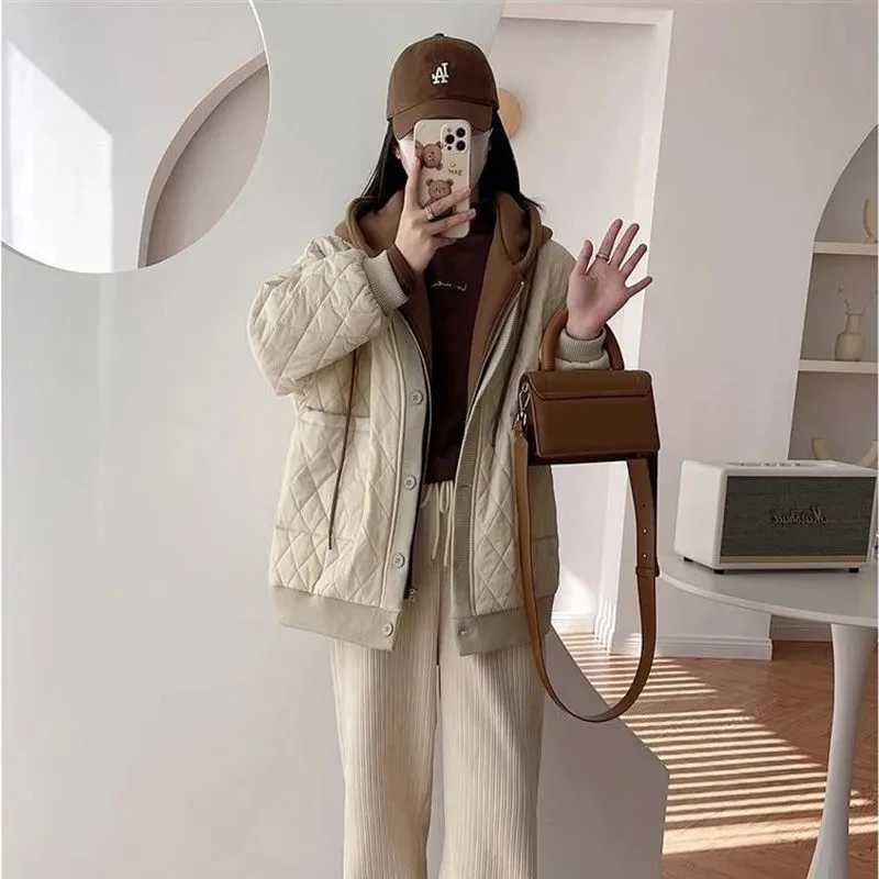 2023 New Womens Winter Clothing Quilted Coat Warm Parka Cotton-padded Jacket Women Korean Fashion Hooded Coats Patchwork ClothesX241019