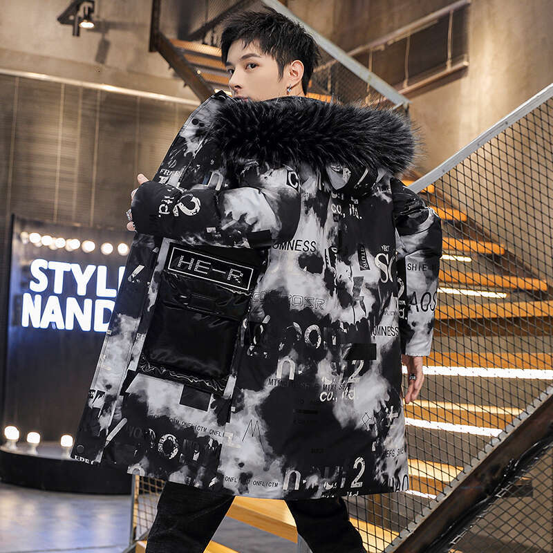 Top 2024 Winter Warm Windbreaker Parka Men's Detachable Fur Collar Cotton-Padded Jackets Streetwear Mid-Length Thick Hooded Coat