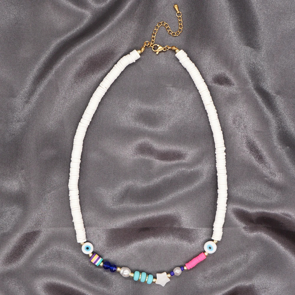 Go2BoHo Wholesale Womens Fashion Jewelry White Polymer Clay Shell Star Acrylic Pearl Necklace Gold Necklace Chain 241018
