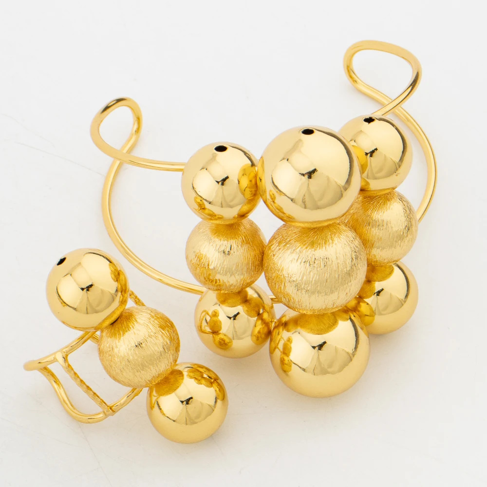 Luxury gold jewelry set with nine bead cuffs bracelets earrings necklace African Dubai pendant earrings fashionable Italian jewelry 241018