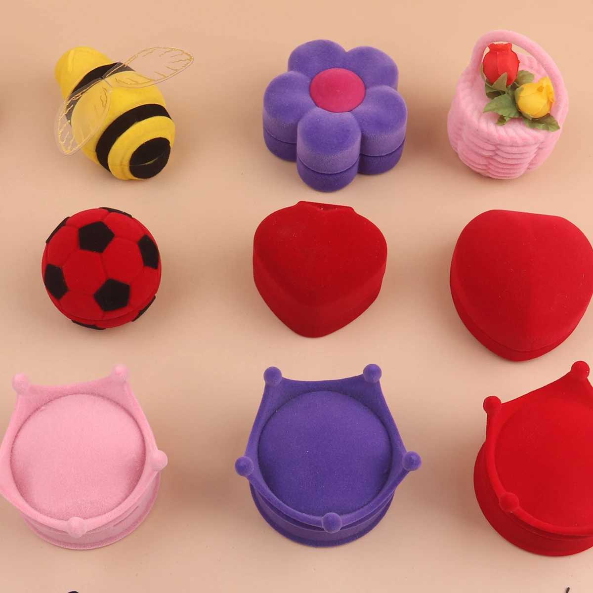1 Velvet Bead Box Organizer Cute Animal Wedding Ring Box Fruit Storage Box Earrings Necklace Display Packaging Gift W241019