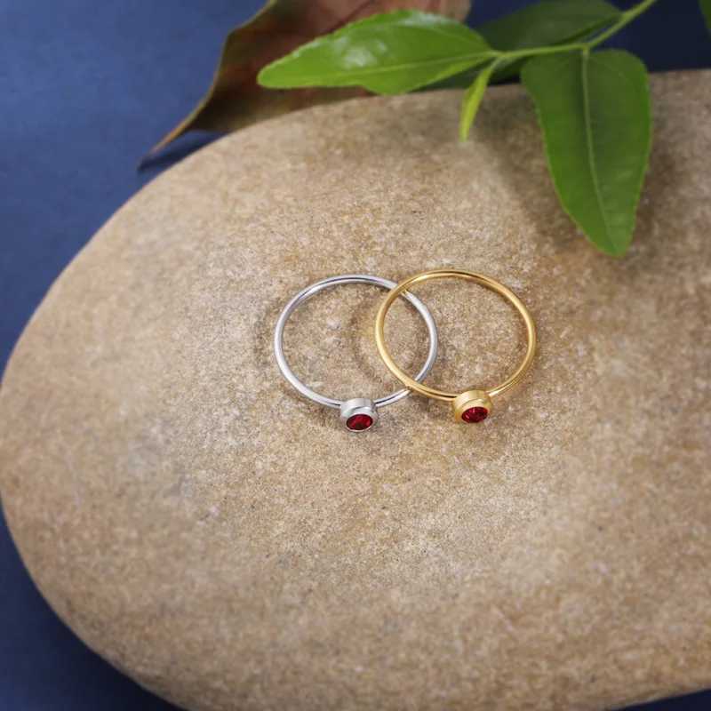 12 pieces/batch Birthstone Ring Size 5 6 7 8 9 10 Mirror Polish Stainless Steel Ring Female Couple Ring Fashion Jewelry Gift Y241019