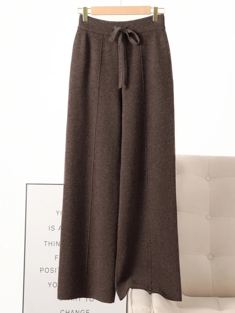 Womens 100% Merino Wool Knitted Wide Leg Pants Basic Soft in Autumn and Winter Cashmere Knitted Mens Casual Style Korean Style 241018 - view 6