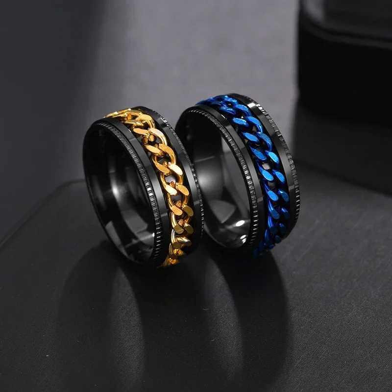 Punk 8mm Rotating Chain Mens Rotating Ring Black Blue Stainless Steel Rotating Cool Jewelry Party Gift 2022 New Rotating Ring Y241019