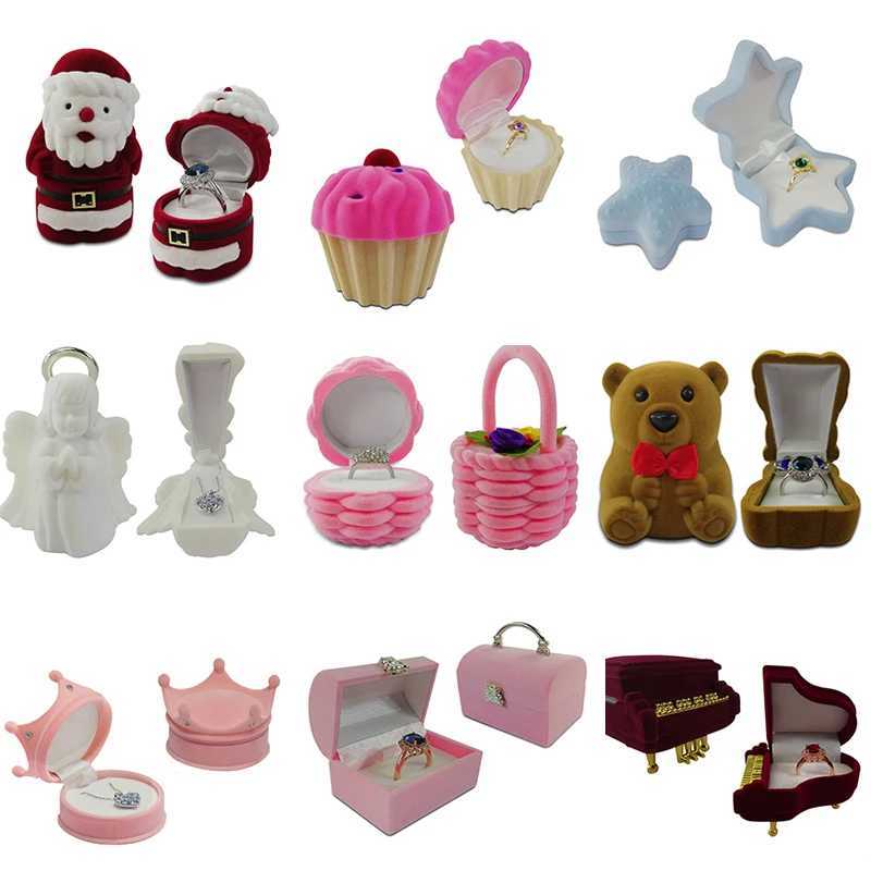 Cute ring box jewelry organizer earring storage box creative velvet small gift box mini container W241019