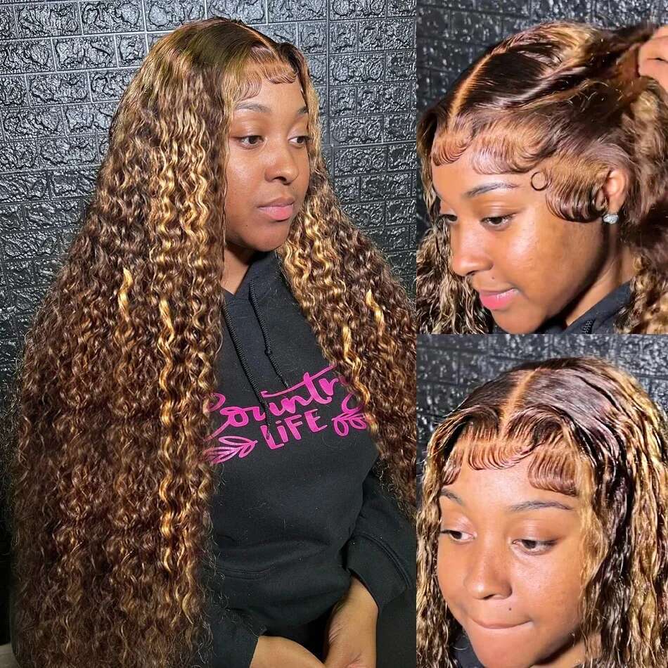 Wigirl Highlight Ombre 13x6 Deep Wave Frontal Curly Lace Front Human Hair Wig 30 32inch Honey Blonde Colored Brazilian Wigs