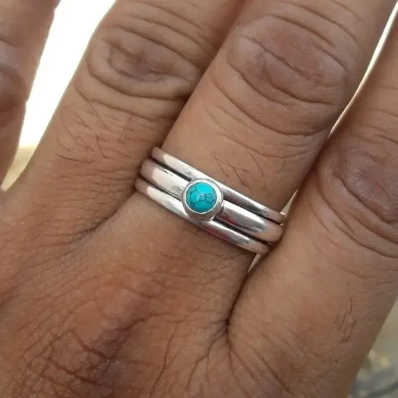 Bohemian Style Turquoise Womens Ring Ethnic Holiday Party Aesthetics Finger Accessories Hanging Boat Jewelry 241010