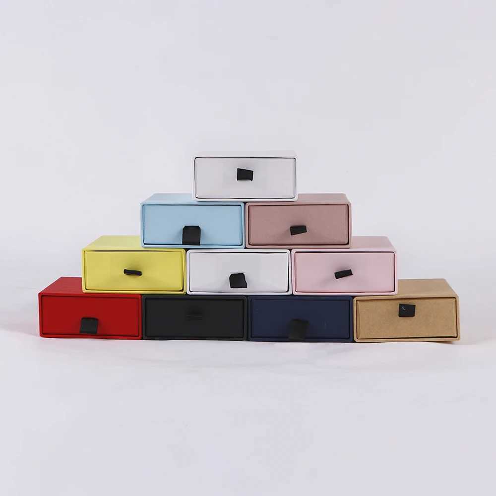 9-color 8x8x3.5cm square necklace earrings rings small jewelry gift display packaging box outer paper inner velvet wholesale W241019