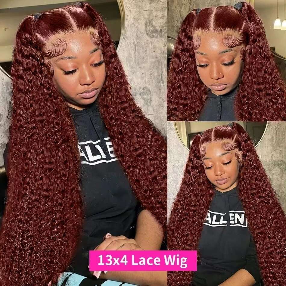 Wigirl 180% Reddish Brown Deep Wave 13x6 Pre Plucked 13x4 Curly Transparent Lace Front Wigs Human Hair For Women