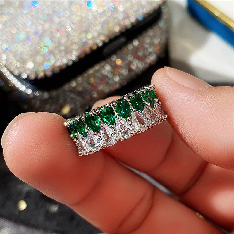 Ring for women light luxury double row of water drop zircon ring for men couple rings designer 9mm crystal ring wedding jewelry