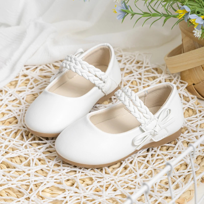 KIDSUN Fashion White Kids Girls Dress Shoes PU Leather Princess Wedding Party School Low Heel Flats for Little Big 241018